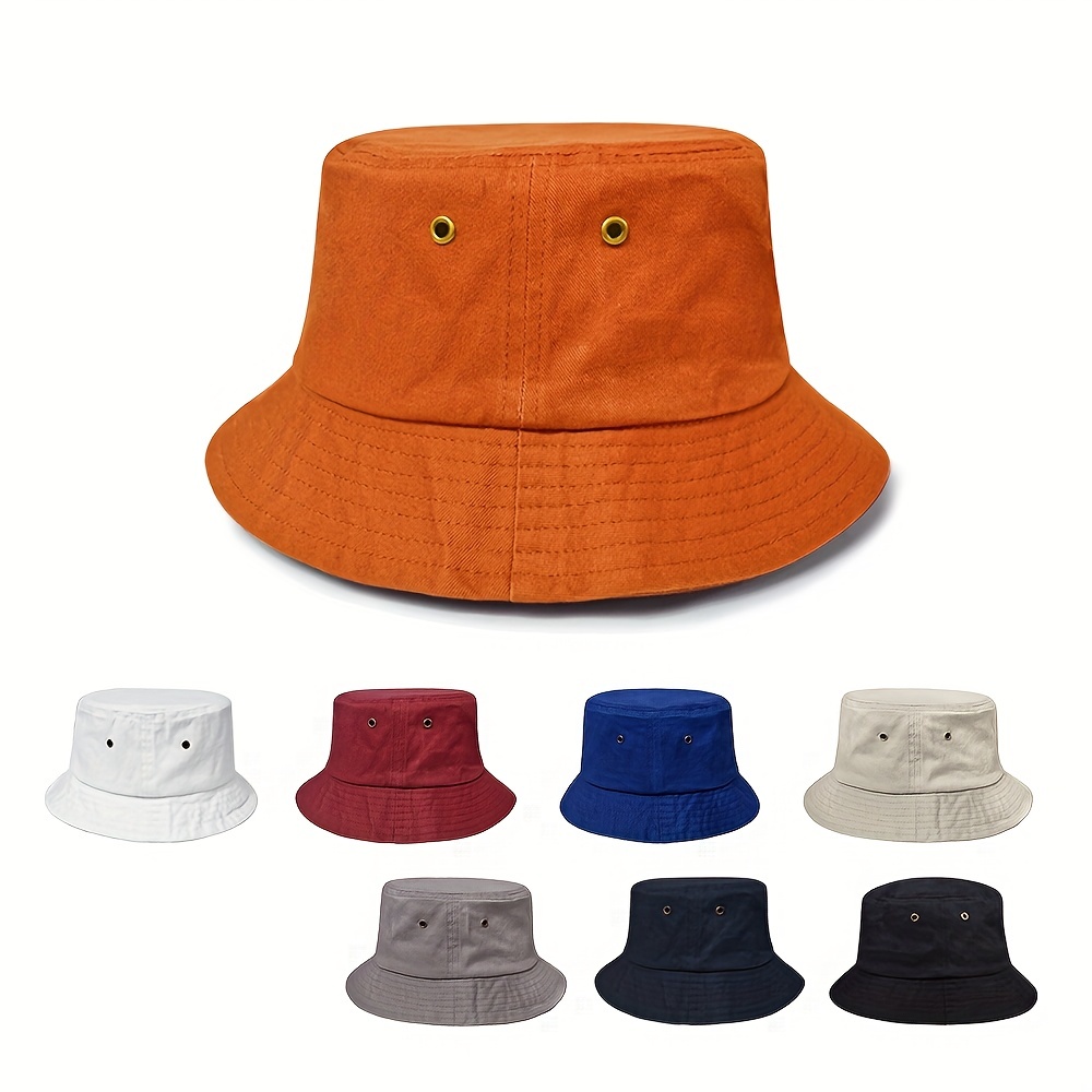 White Travel Print Sun Protection Hat, Men's Hot Style Solid Color Comfortable Breathable Fishing Outdoor Bucket Hat,Temu
