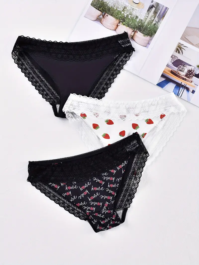 Contrast Lace Briefs Sexy Comfy Intimates Panties Women's - Temu