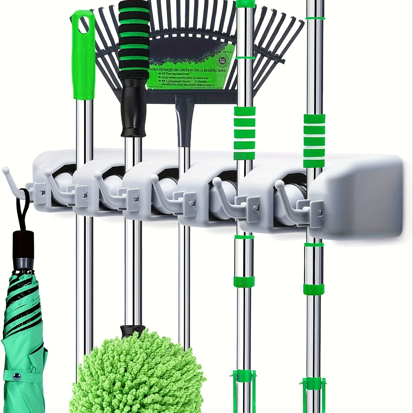 

Multi-functional Wall-mounted Mop And Broom Holder - Plastic, Space-saving Storage For Bathroom And Home