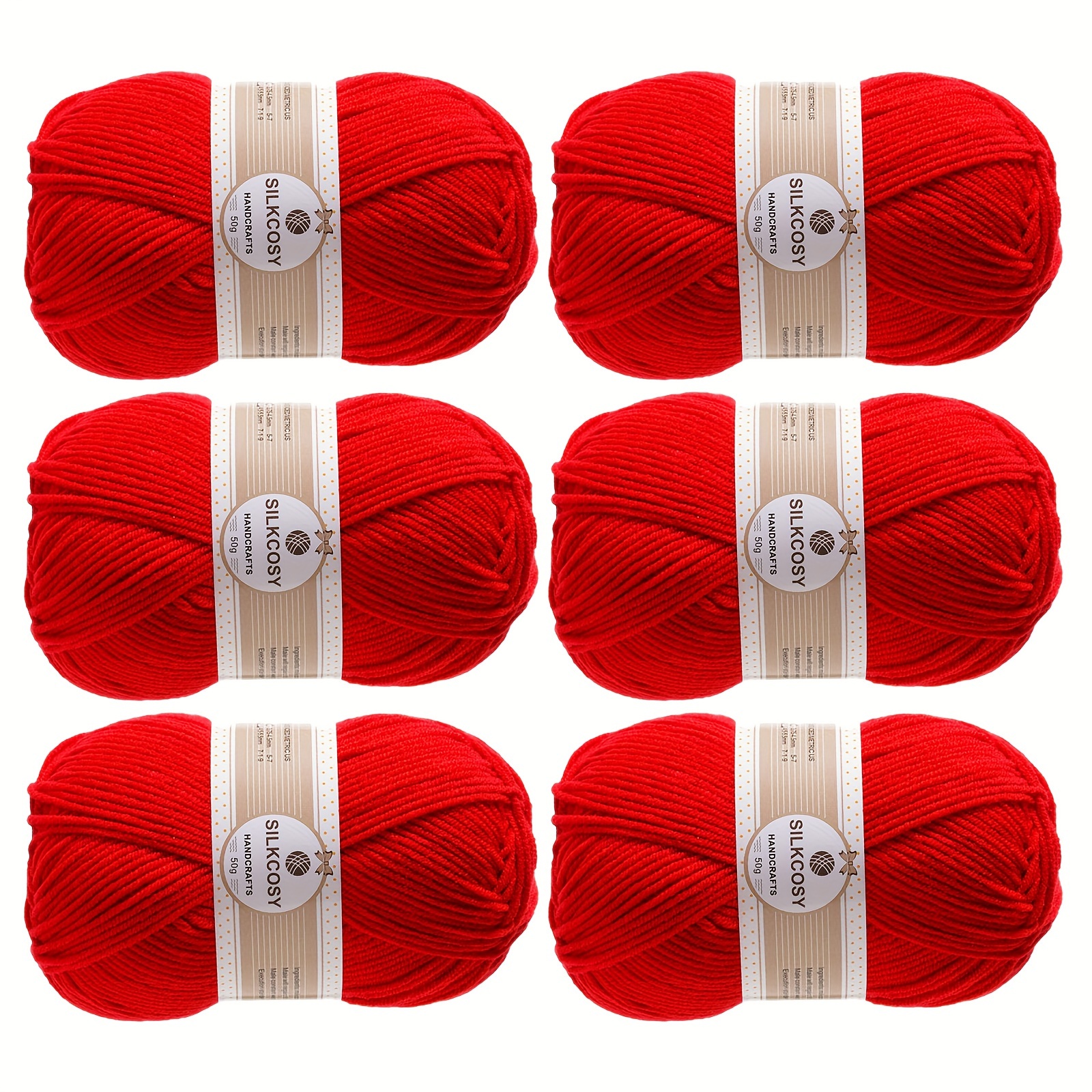 PRINOZ Crochet Yarn - 2PCS 1.76oz 4-Strand 142yds Acrylic Bulk Yarn for  Crocheting and Knitting Handmade Products (Red)