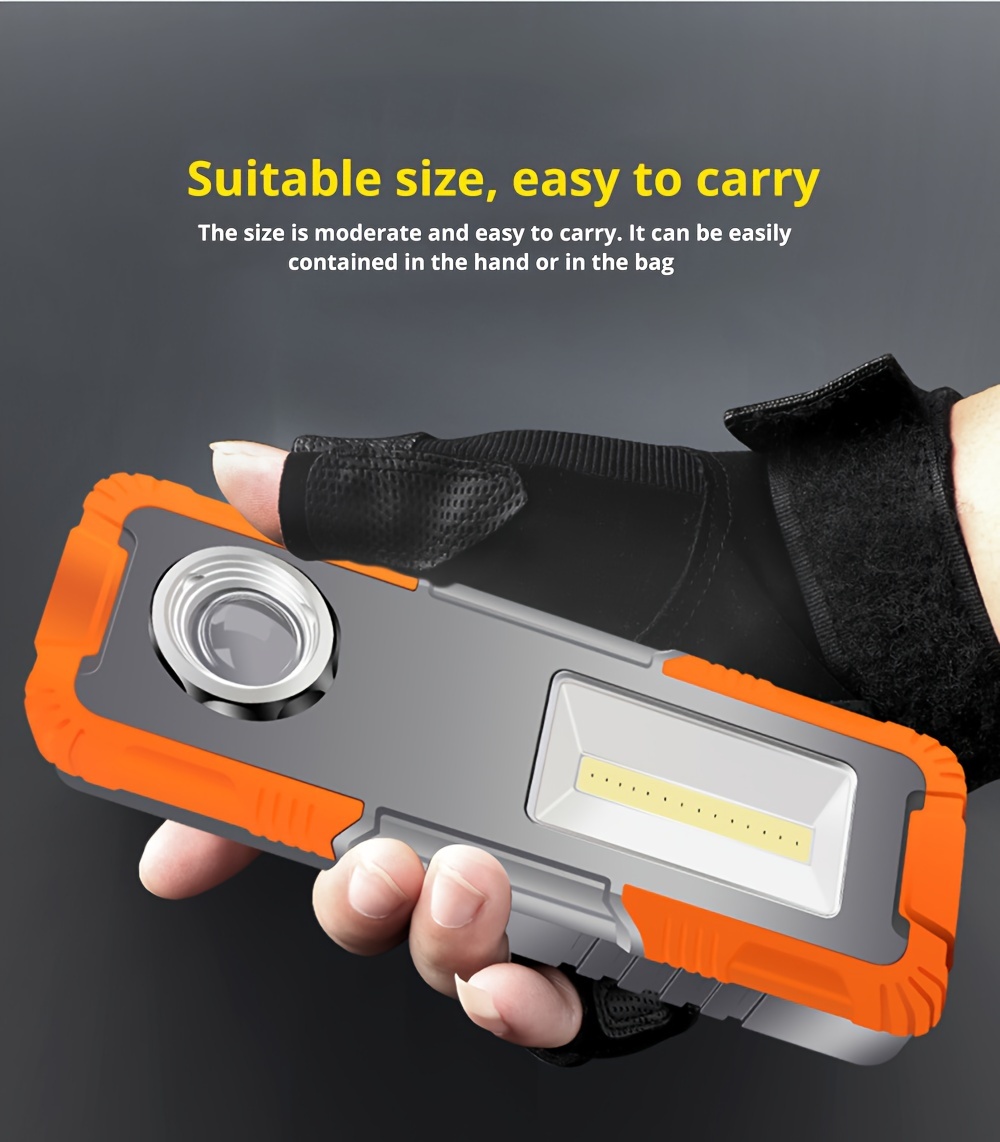 1pc multifunctional cob work light usb rechargeable led flashlight portable magnet hook design waterproof outdoor lantern powerful 3 modes torch suit for camping hiking fishing hunting emergency lighting details 9