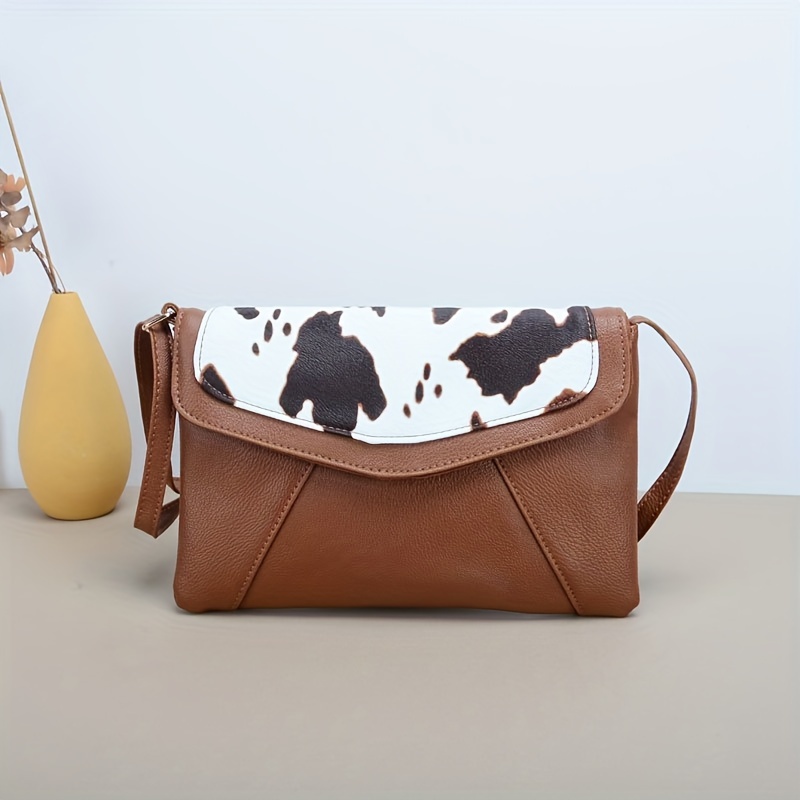 Cow Print Crossbody Bag, Vintage Shoulder Bag, Women's Pu Purse