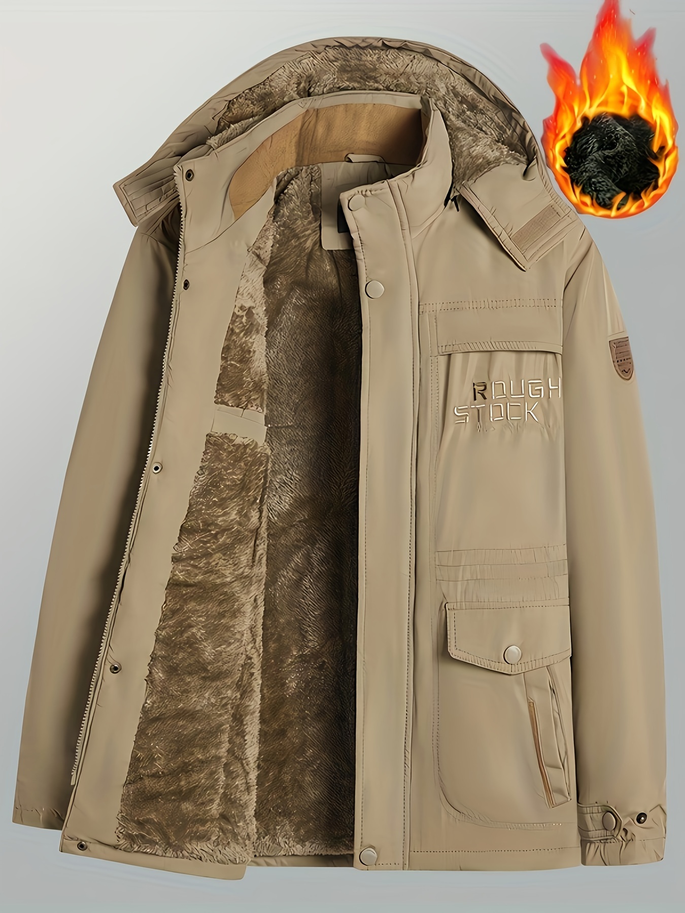 Warm Fleece Hooded Jacket Men's Casual Winter Jacket Coat - Temu