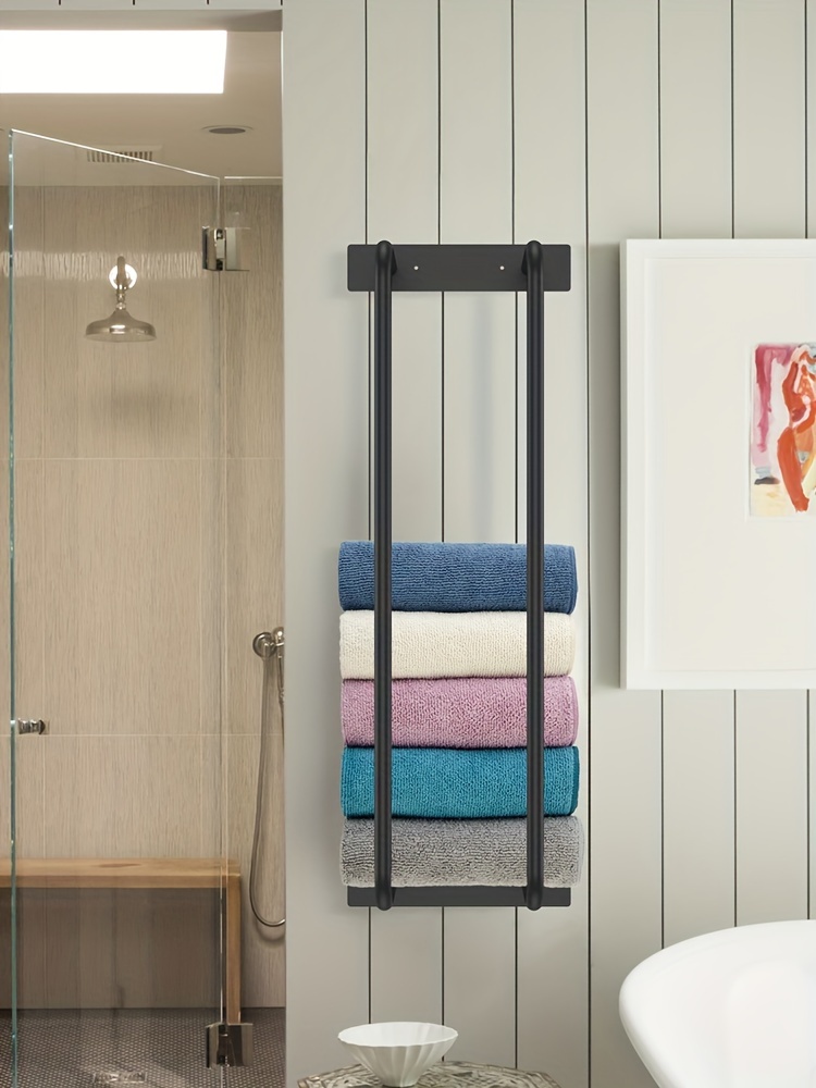 Toallero de pared para baño, soporte de acero inoxidable para toallas  enrolladas, almacenamiento de toallas de