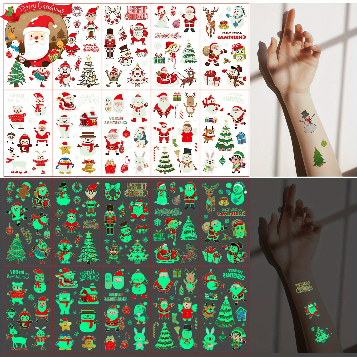 Christmas Luminous Tattoo Stickers Glow Stickers Funny Cartoon