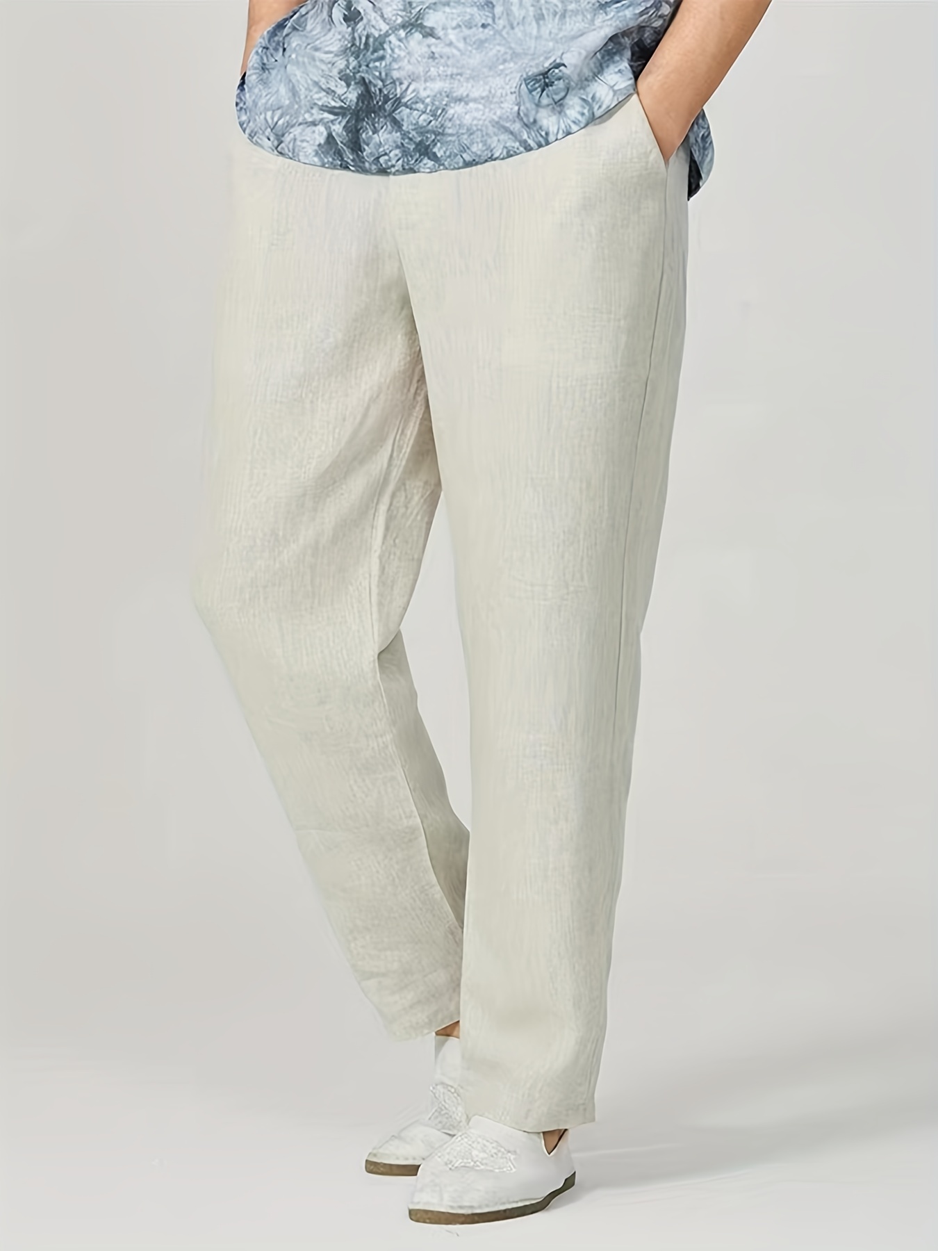 Men's Casual Linen Trousers, Drawstring, Natural White