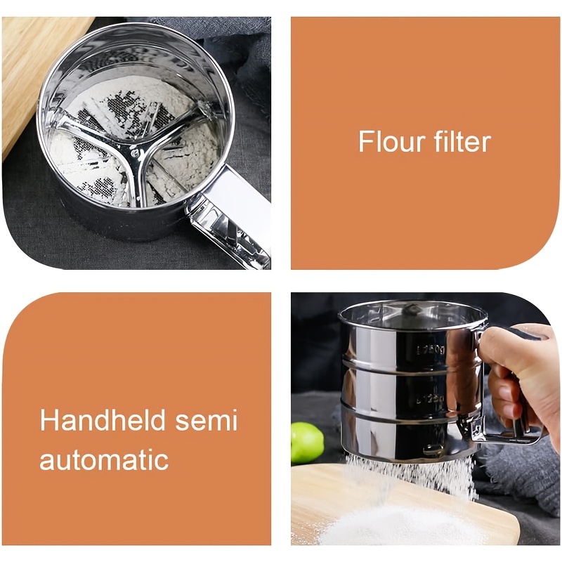 Tamiz de harina, semiautomático de disolución efectiva de harina de tamiz  de harina, estructura de 6 lados para hornear herramientas de pastelería