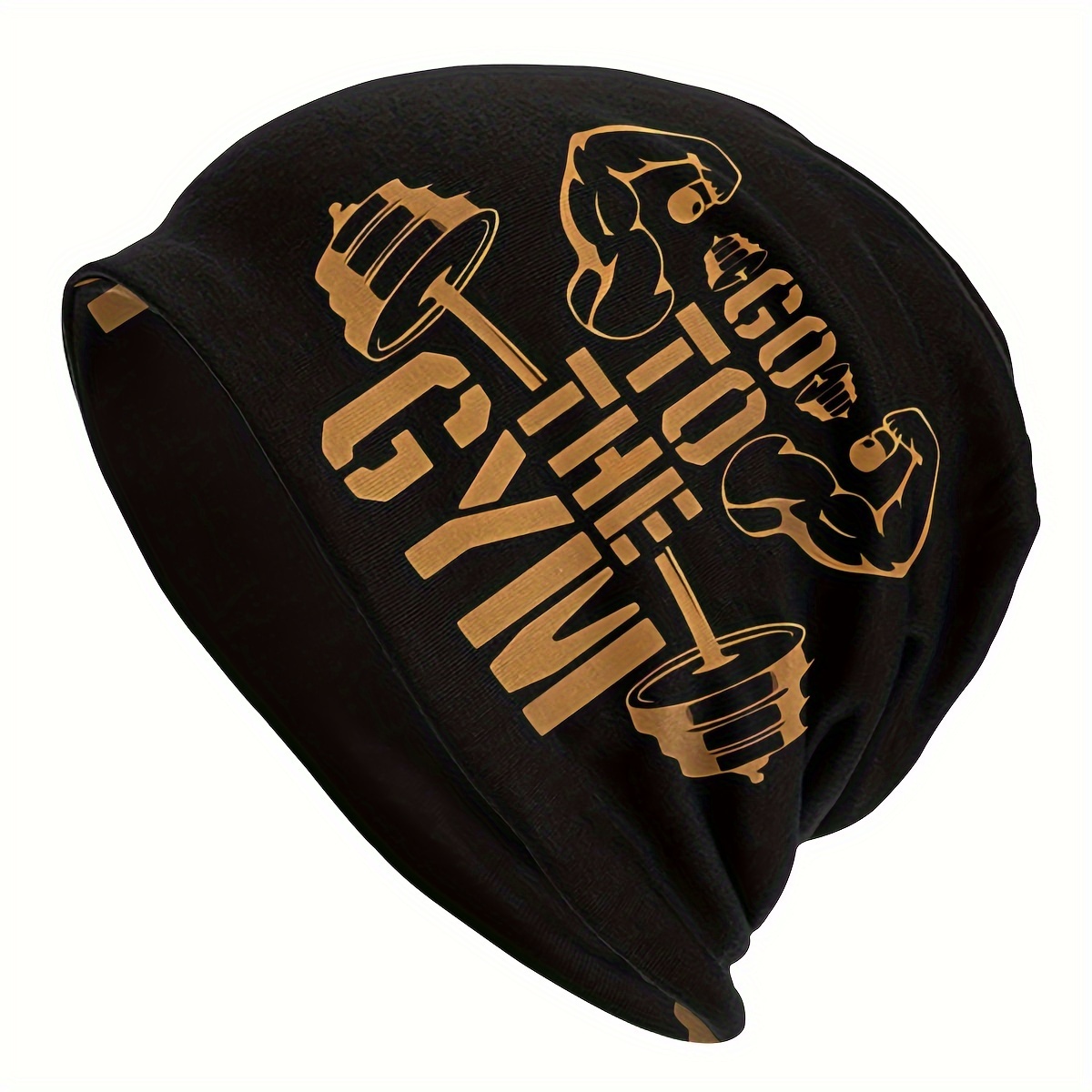 Image of Gym Brimless Beanie Street Style Hat Men's Skull Cap Polyester Fiber Sports Hat With 2d Print Design