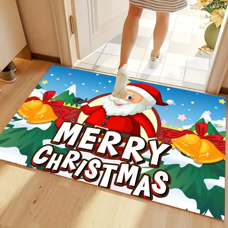 1pc Cute Christmas Door Mat, Crystal Velvet Rug, 1.76LB Per Flat, Cartoon  Waterproof Stain Resistant Floor Mat, Kitchen Living Room Bedroom Toilet Ent
