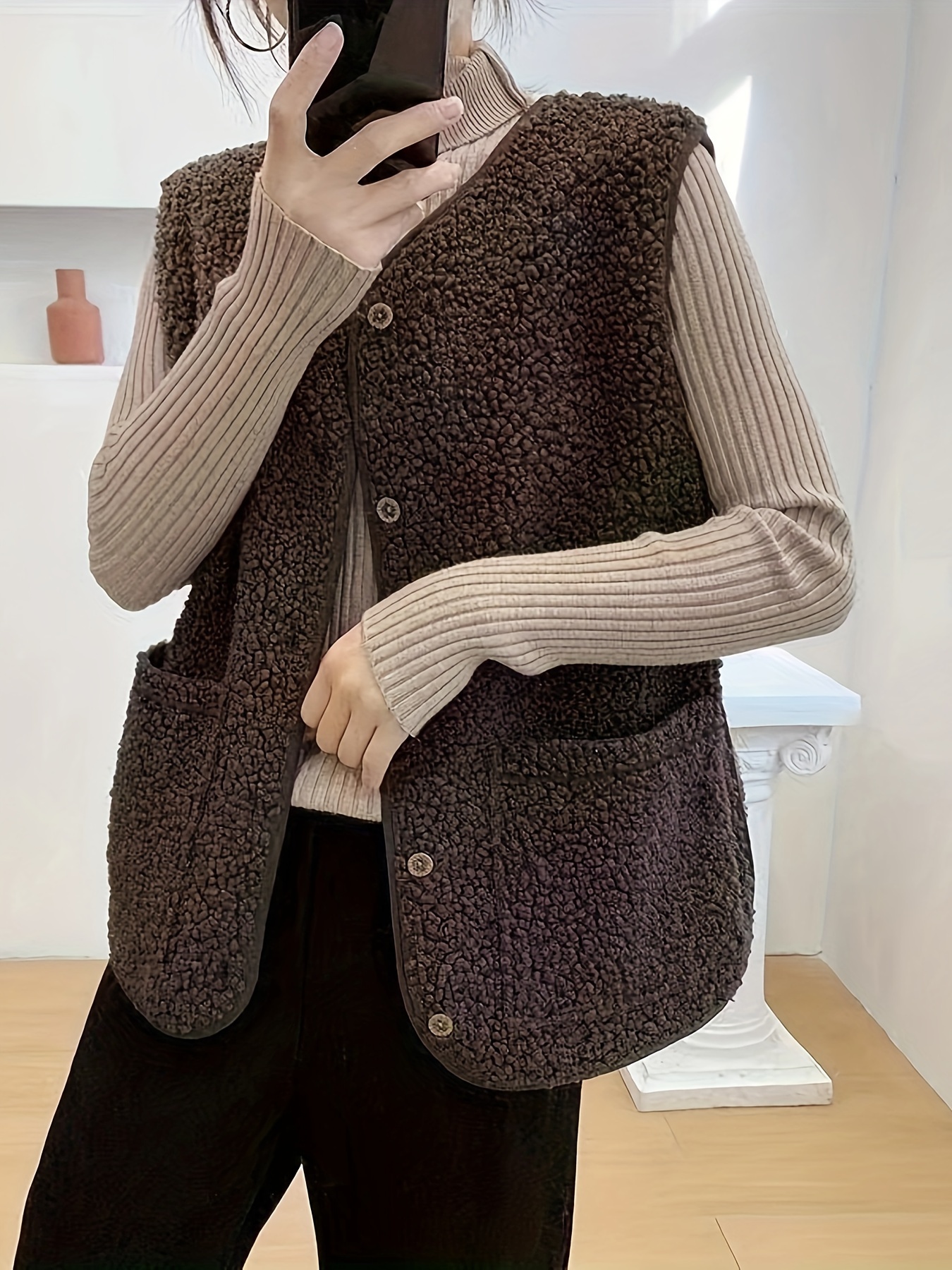 Gilet Frontale Con Bottoni Solidi, Gilet Caldo Senza Maniche Aperto Sul  Davanti Casual, Abbigliamento Da Donna - Temu Switzerland