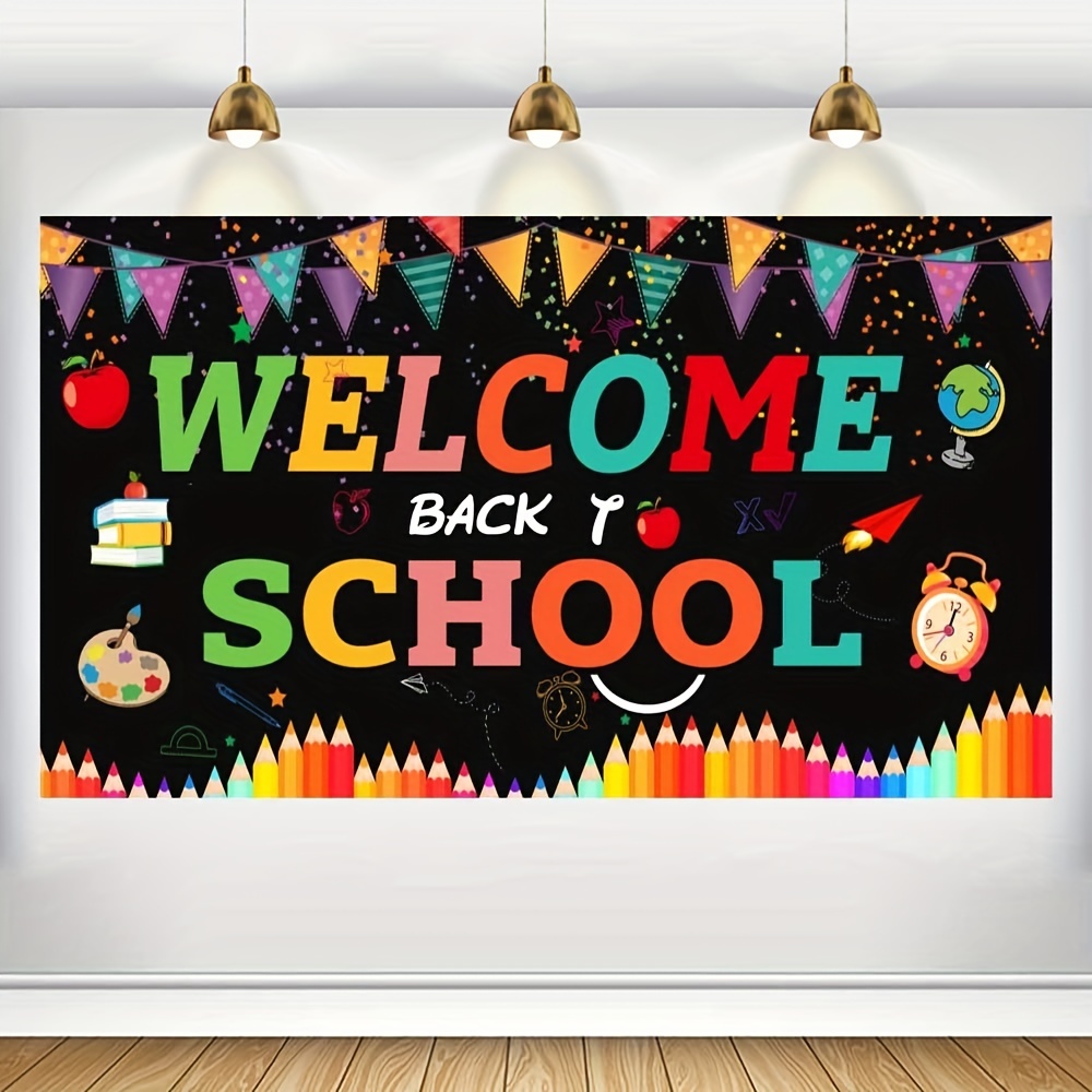 AWERT 5x3ft School Season Backdrop Welcome Back to School Chalk Board Stationery Background for Photography Kids First Day of School Classroom Offi - 2
