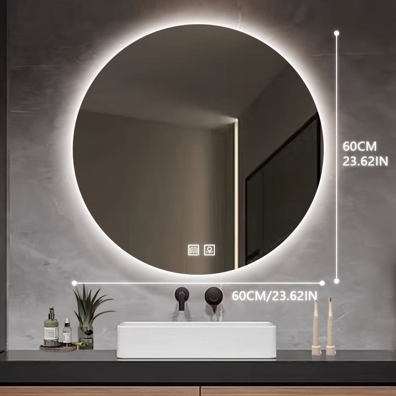 1pc LED Bathroom Mirror, IP54 Enhanced Anti-Fog Explosion Proof Mirror,  Double Touch Screen Wall Mount Lighted Mirror, American Standard Plug