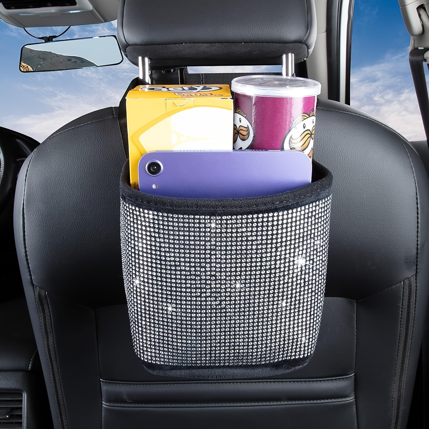 Bling Crown Decoration Car Seat Back Storage Bag Auto - Temu