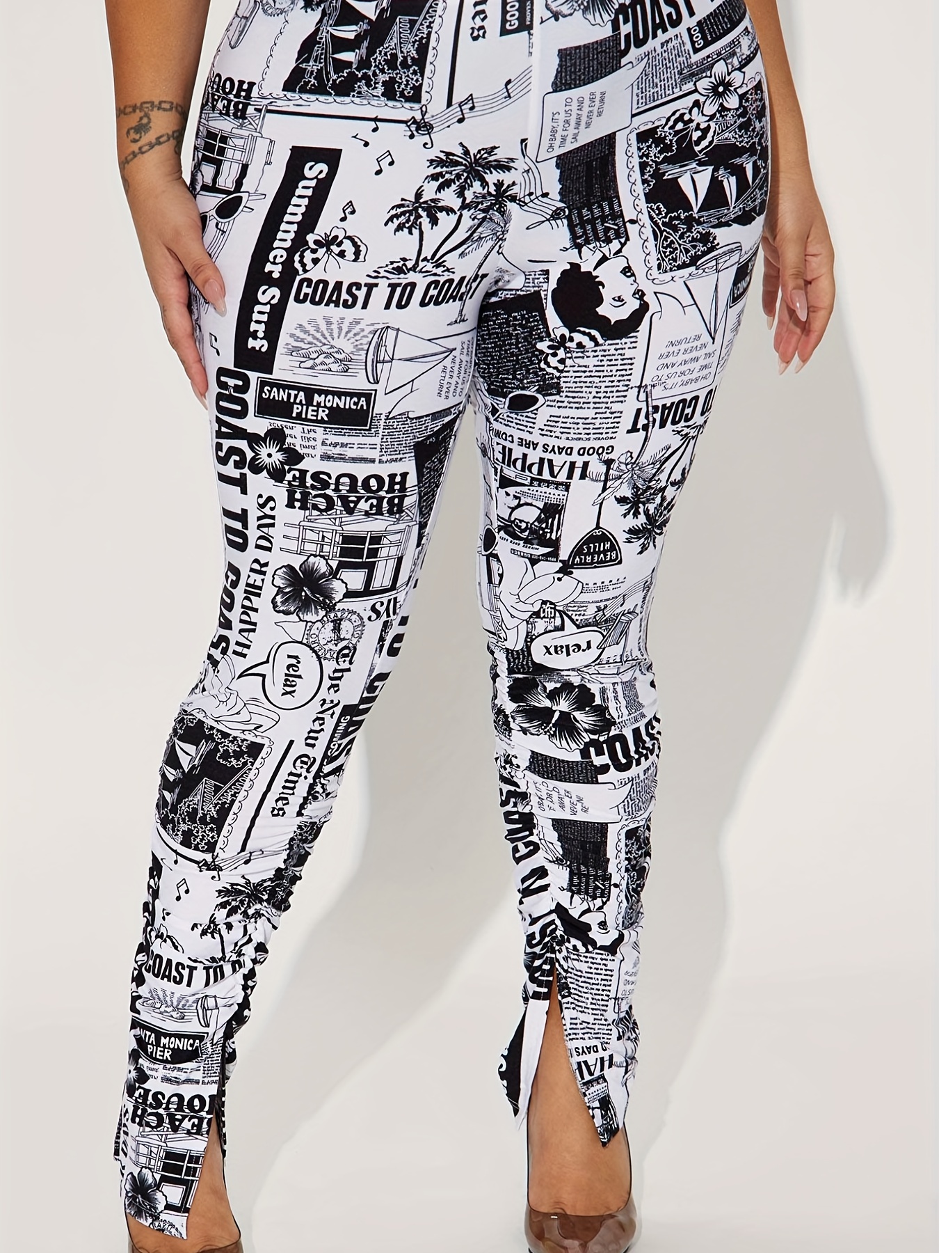 Plus Size Funny Pants Women's Plus Pop Art Print Split Hem - Temu