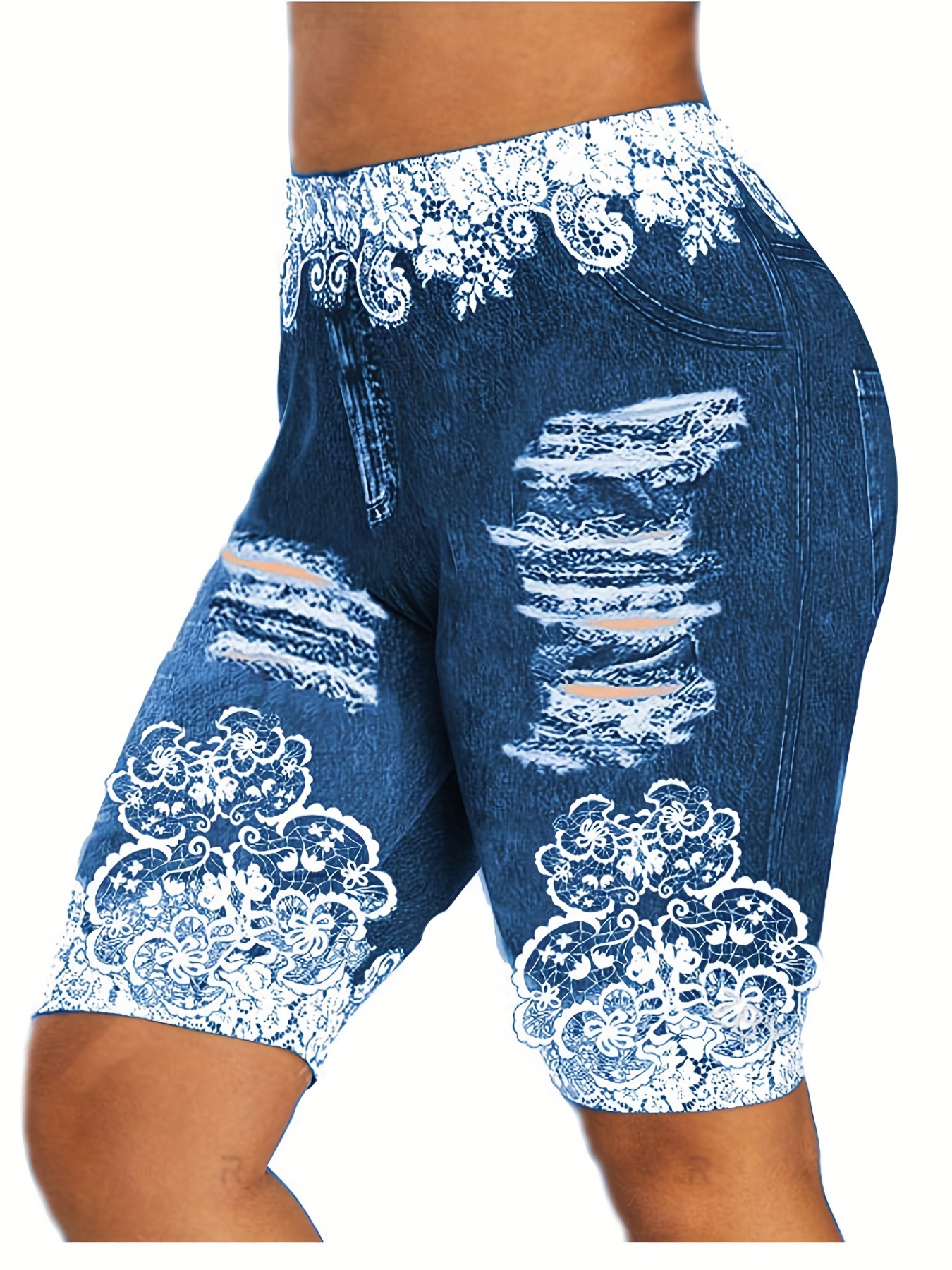 Sexy Lace High Waist Denim Shorts Women Fashionable - Temu Canada