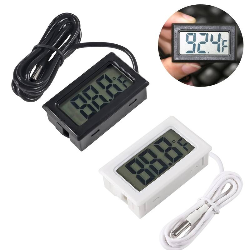 LCD Digital Hygrometer Thermometer With 1-Meter Probe For Fridge, Aquarium, Environment, LR44 Batteries Included
