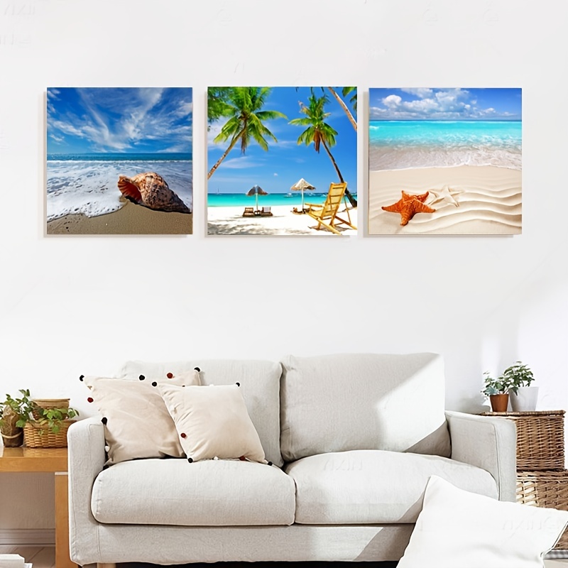 1pc Framed Coastal Canvas Print Poster Beach Seashell Canvas Wall