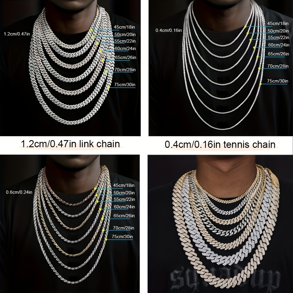 Cuban Link Chain For Men Silvery/ /blue Iced Out Lab Faux Diamond