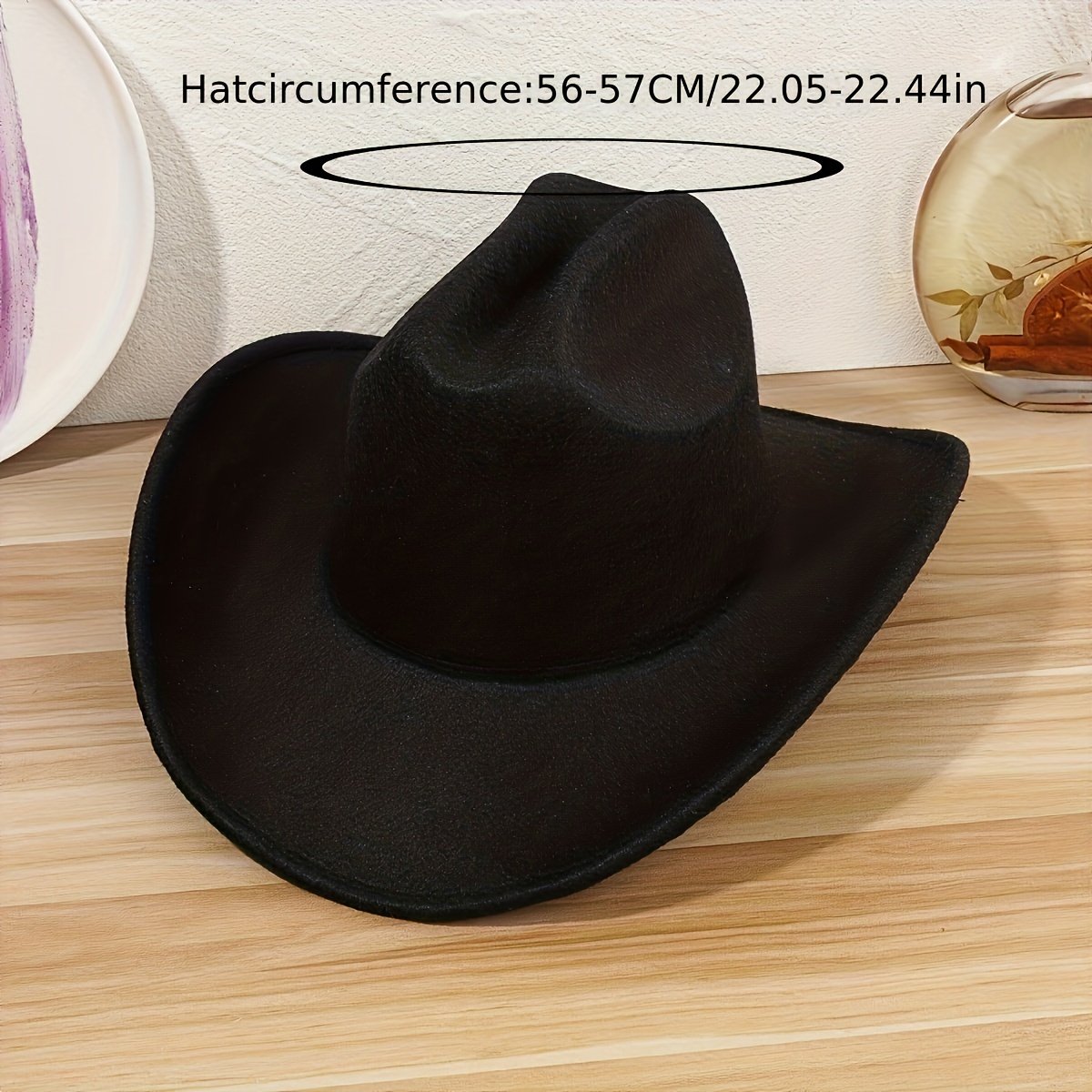 Men's Casual Wool Western Cowboy Hat Solid Black. Wide