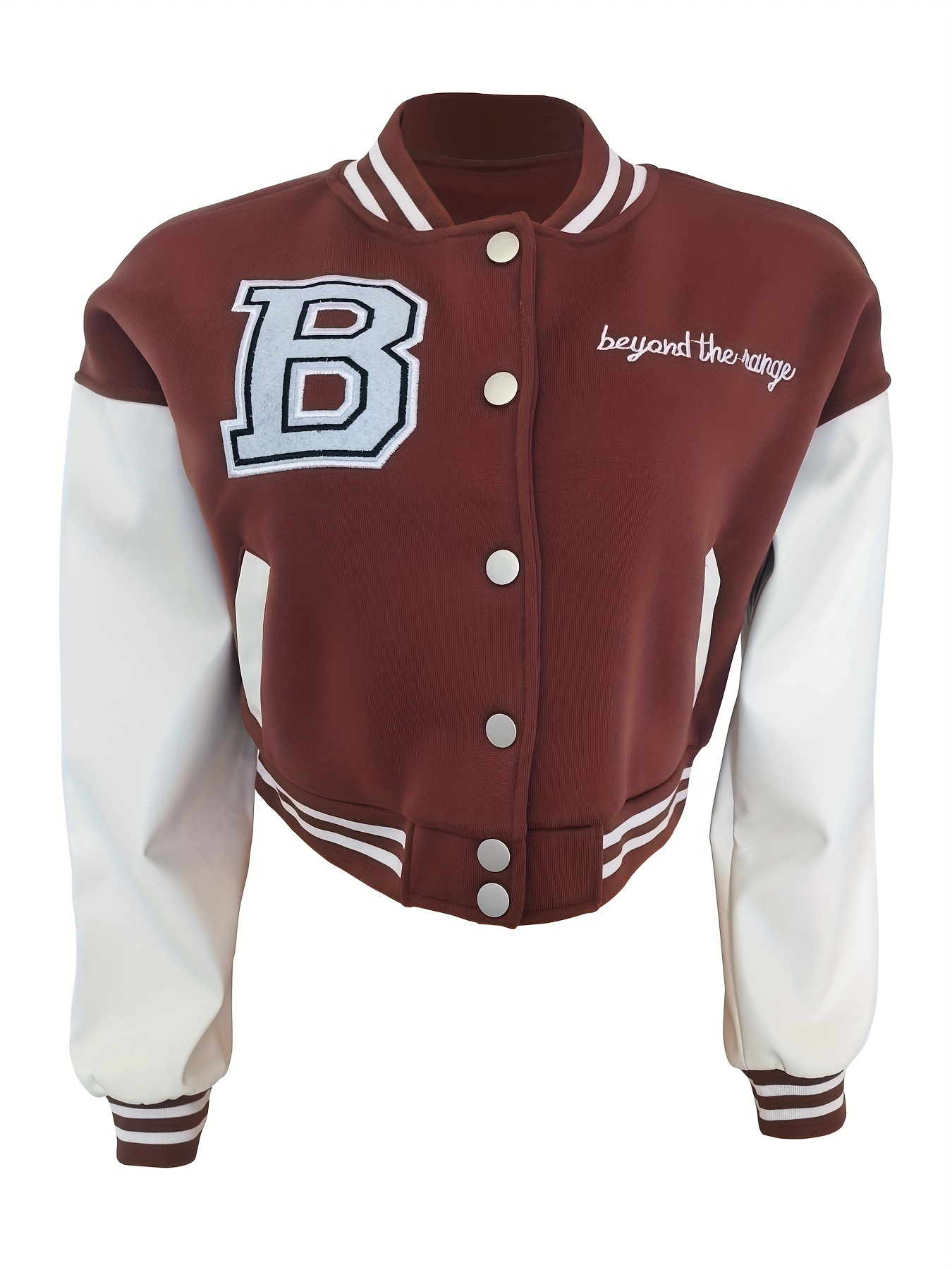 SUNSIOM Women's Cropped Varsity Long Sleeve Zip Up Baseball Jacket Coat  Letter Print Top Bomber Streetwear