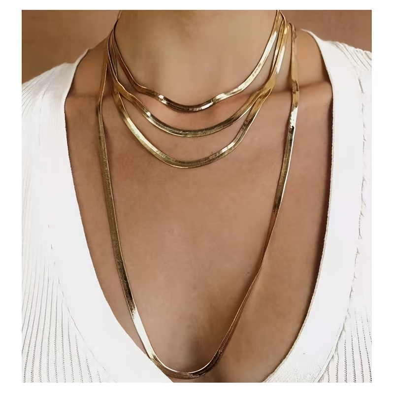

1pc Multilayer Retro Simple Golden Snake Bone Chain Necklace Stacking Neck Chain Jewelry For Women
