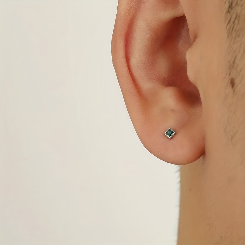 Geometric Zircon Square Stud Earrings For Men