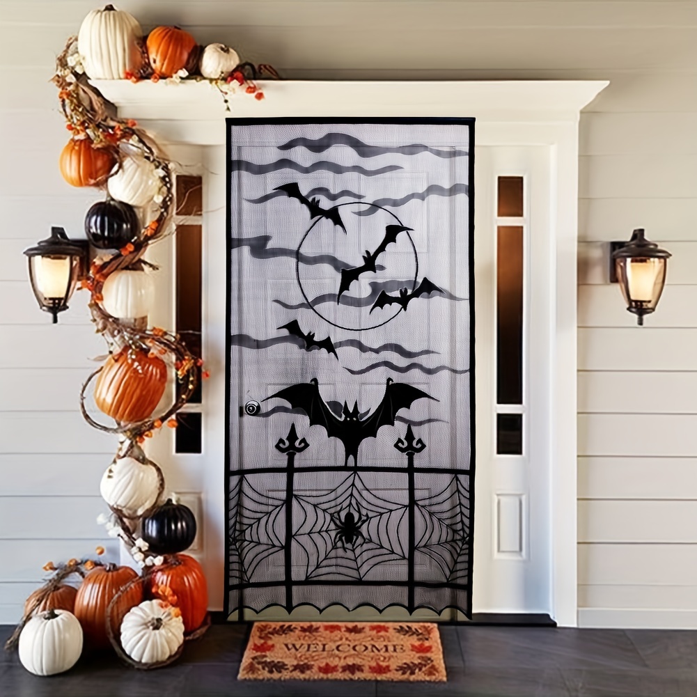 Tab Top Window Curtain,Happy Halloween Spiders- Web Black Tier  Curtains Panels Kitchen Valance 2 Drapes,Black White Pumpkin Ghost Face  Light Filtering Window Treatment for Bathroom Bedroom Cafe : Home & Kitchen