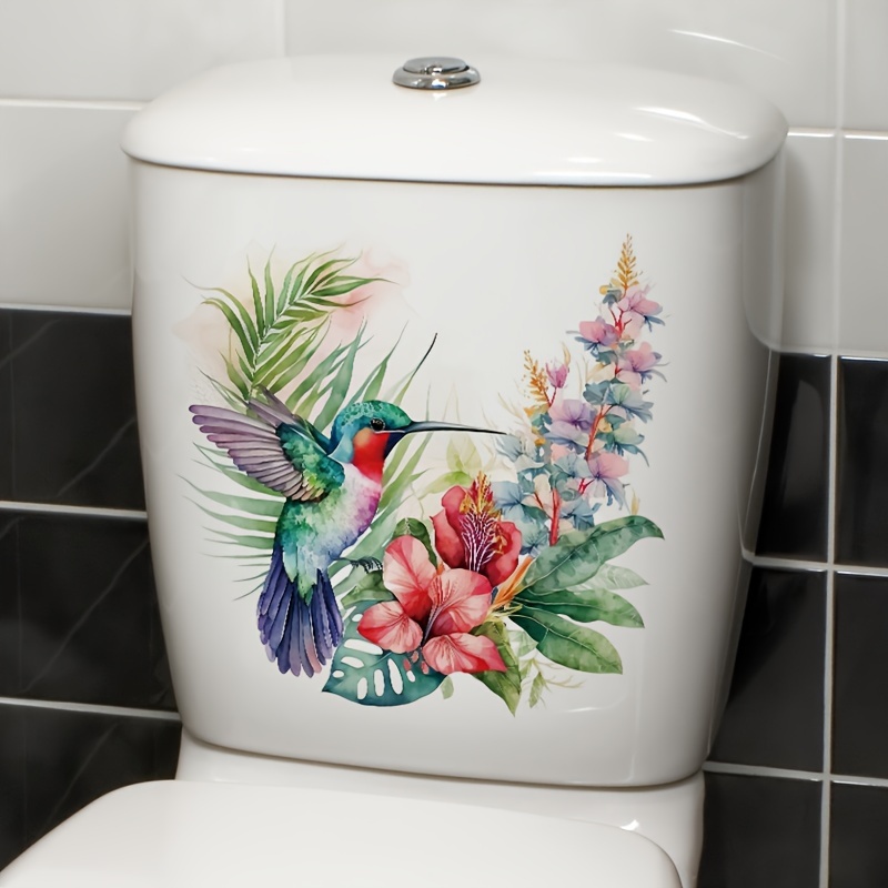 

1pc Very Beautiful Large Hummingbird Toilet Decal, Home Bathroom Toilet Lid Tank Decal, Decorate The House Hummingbird Flying Flower Wall Stickers, This Will Bring You Joy