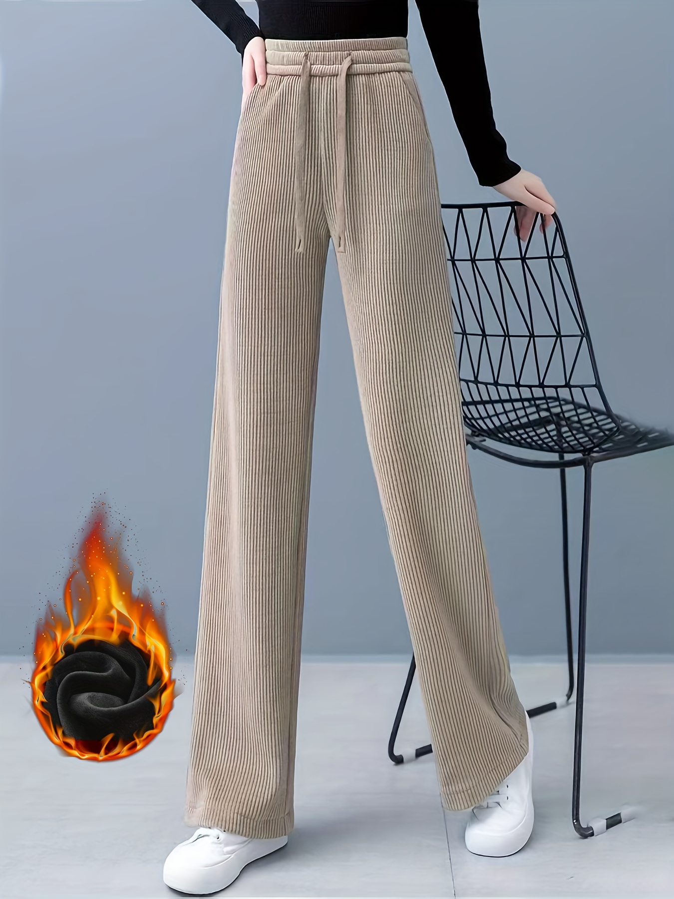  Pantalones de pana para mujer, cintura alta, pierna