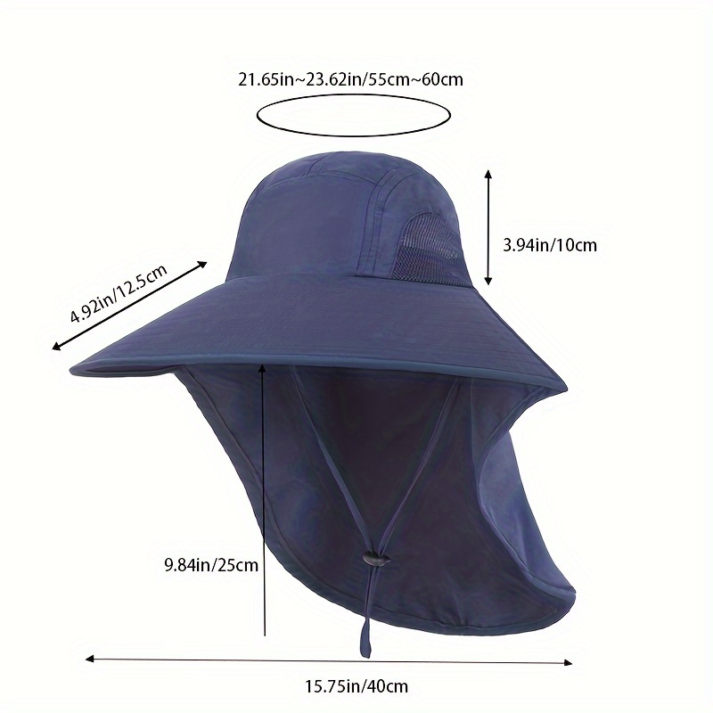Mens Upf 50 Hiking Gardening Fishing Hat Waterproof Wide Brim Sun  Protection Hat With Neck Flap Navy Blue - Jewelry & Accessories - Temu