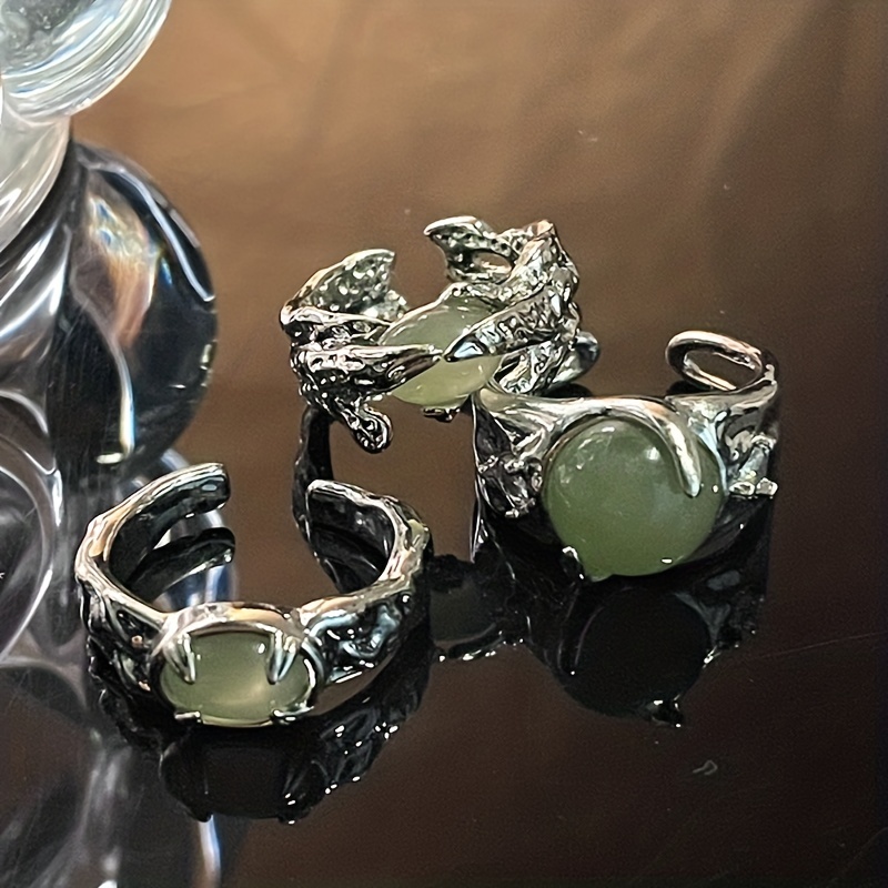 

Elegant Green Opal Irregular Crystal Ring Fashion Vintage Hollow Open Adjustable Rings For Girls Trendy Ring Jewelry
