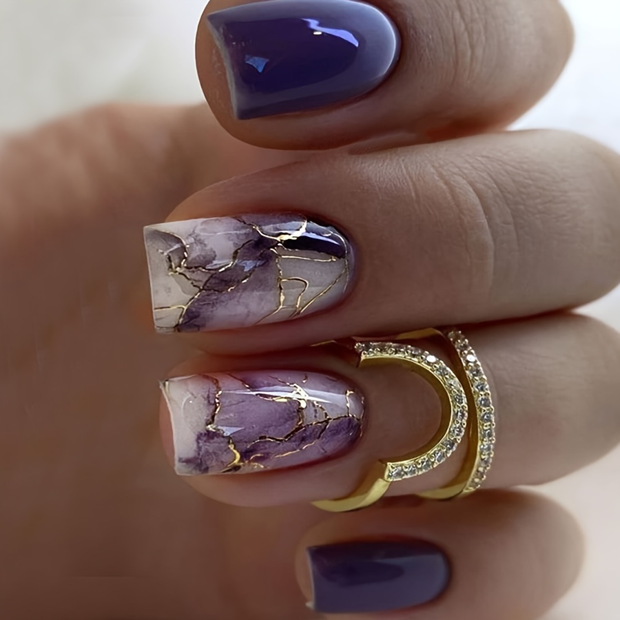 Golden Grapes Purple Nails Gold Flake Nails Press on Nails Coffin Nails  Ballerina Nails stiletto Nails marble Nails Nail 