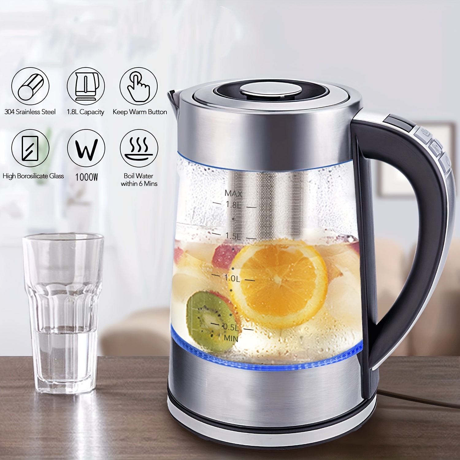 Small Electric Kettle Keep Warm Glass Filter Tea Camping Boil Fast Kitchen  Water