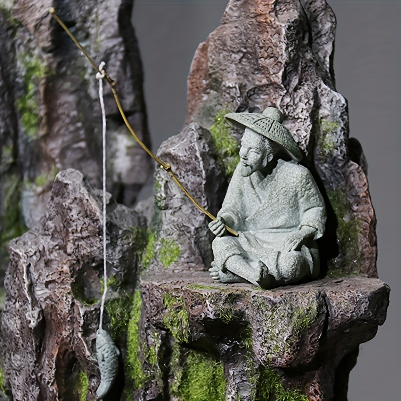 Aquarium Mini Fisherman Statue Asian Zen Decoration Sitting