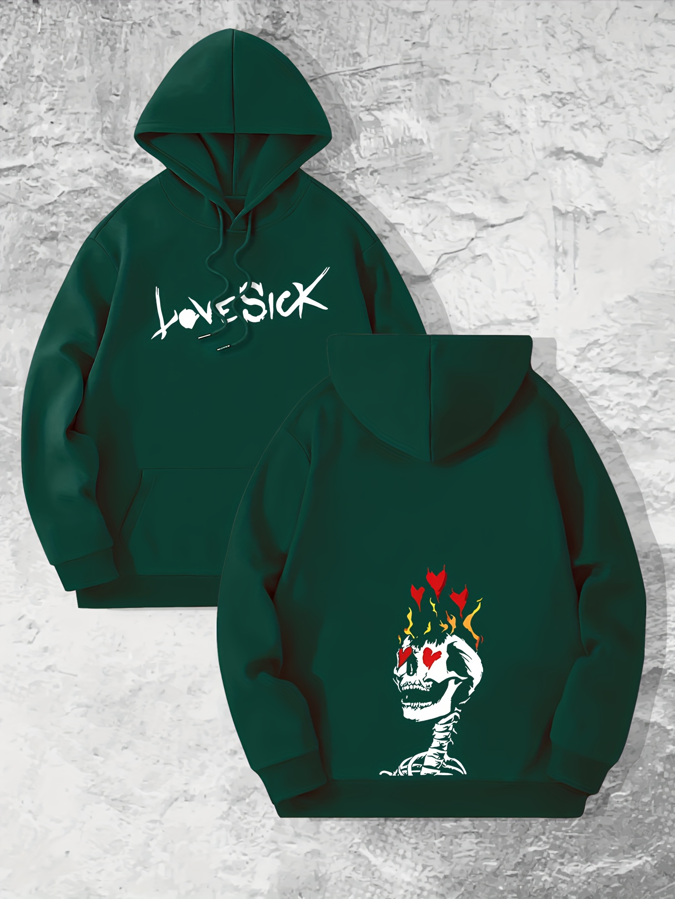 Skeleton Gets Lovesick Print Hoodie, Cool Hoodies For Men, Men's