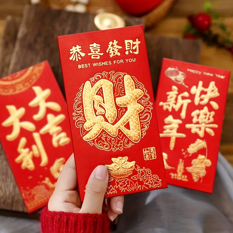 6PCS Chinese Red Envelopes FU, Chinese New Year Hong Bao Packet