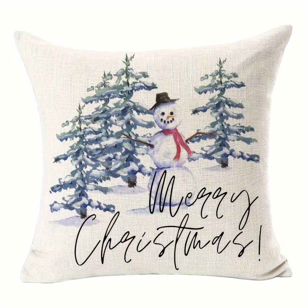 Square Christmas Pillows Covers 18x18 Inch Set of 4, Linen Throw