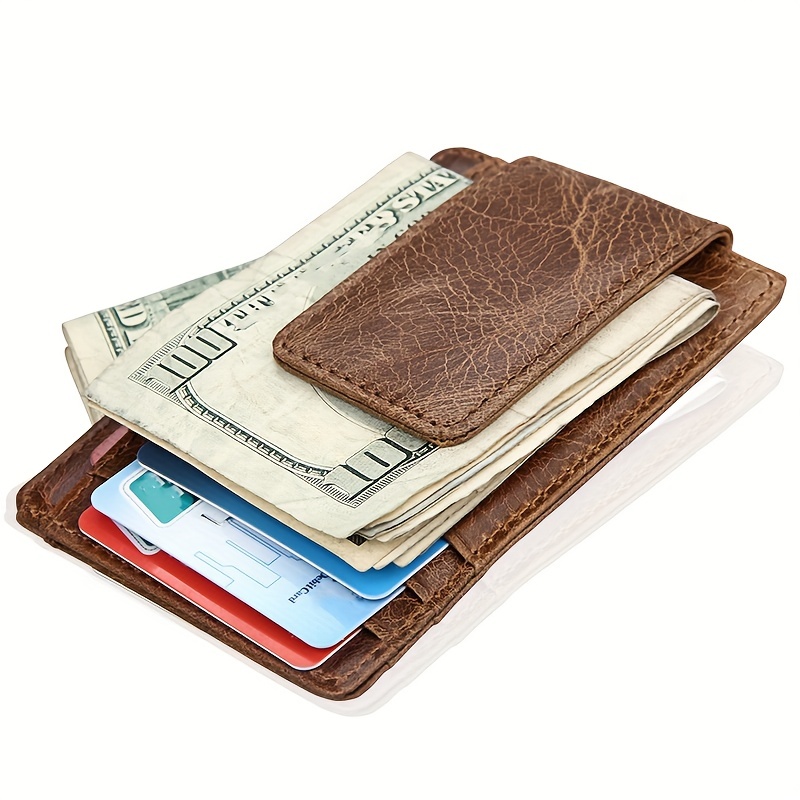 Money Clip Leather Wallet For Men Slim Front Pocket RFID Blocking