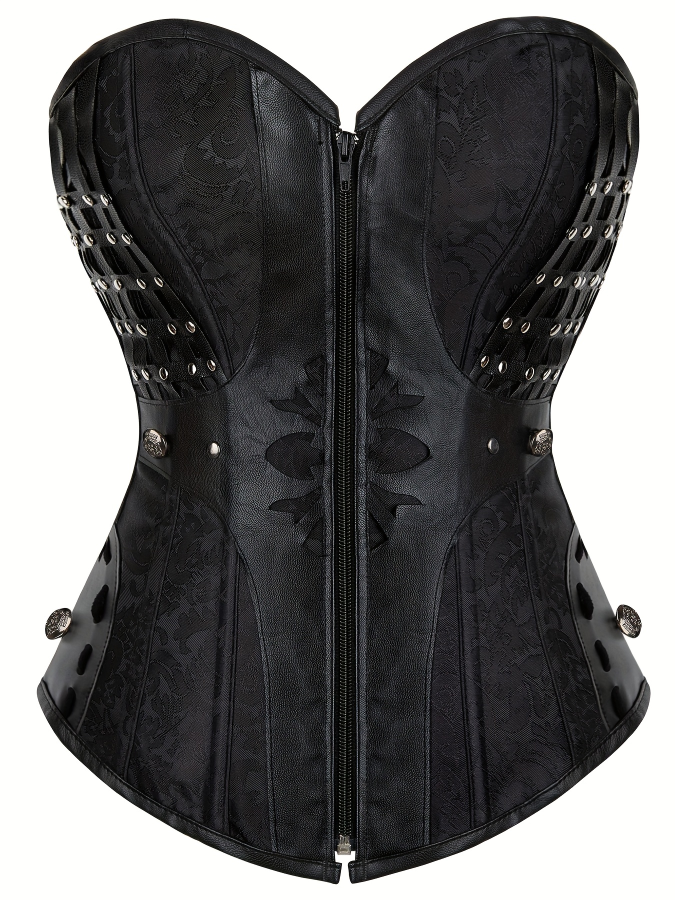 Jacquard Zipper Corset Bustier, Gothic Tummy Control Lace Up Body Shaper,  Women's Lingerie & Shapewear