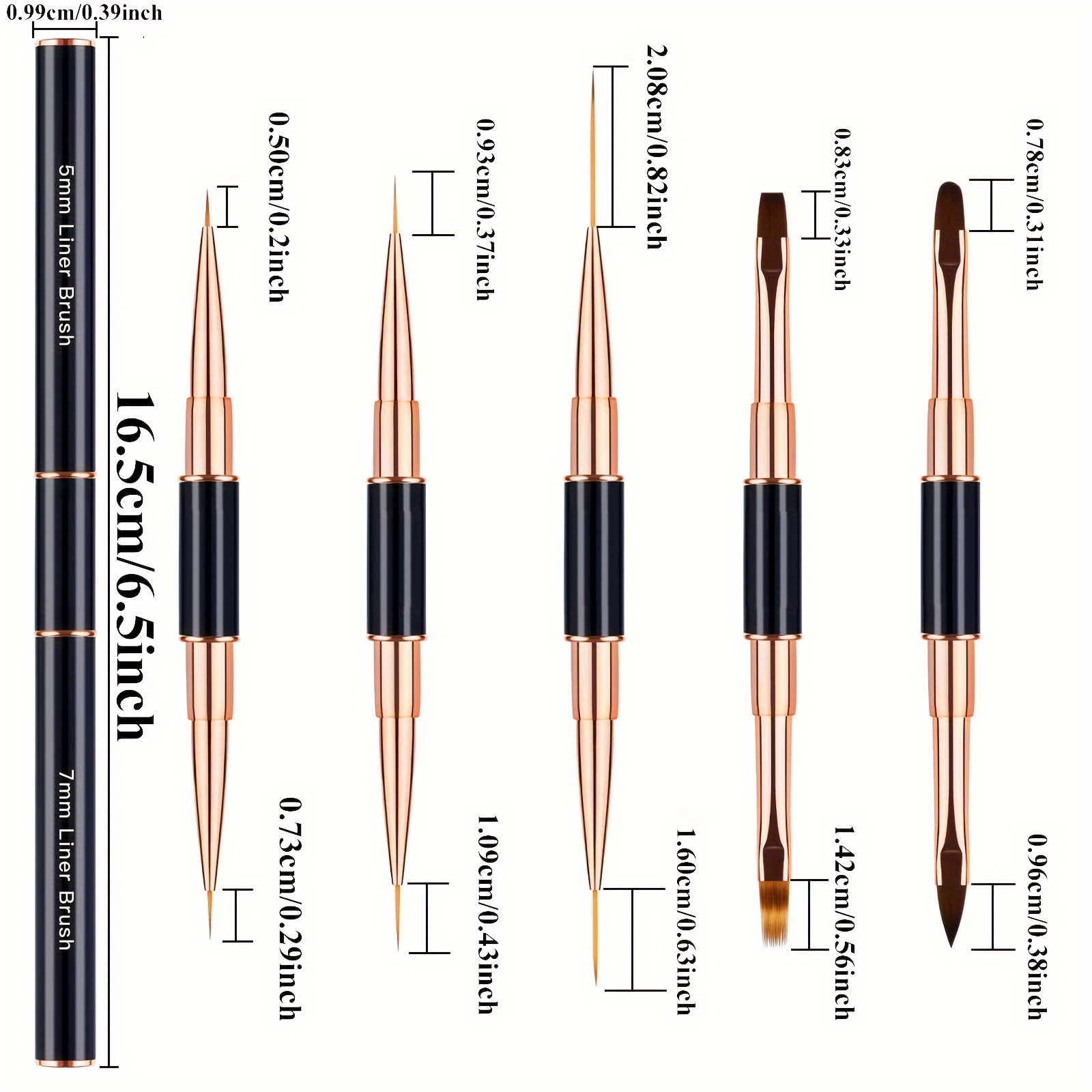 Double-Ended Nail Art Brushes, TEOYALL 5 PCS Nail Design Tools Kit  Including Nail Liner Brush and Nail Dotting Pens for UV Gel Nail Home Salon