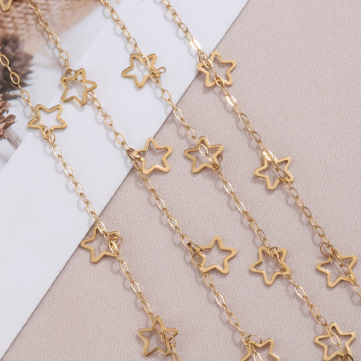 1m Gold Color Stainless Steel Star Hollow Heart Chains For Jewelry