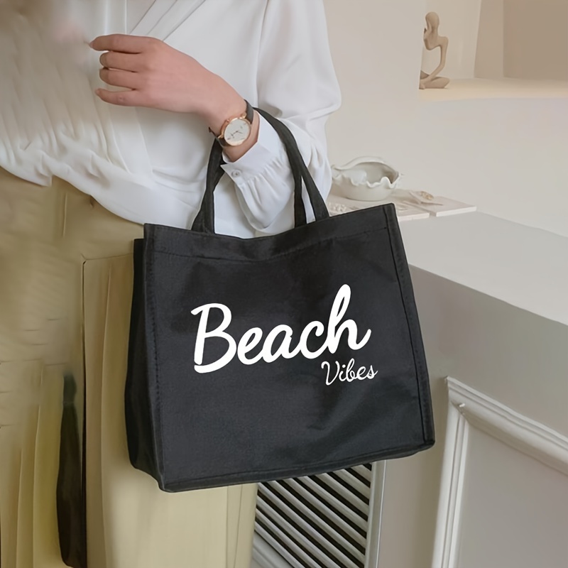 Canvas Tote Bag For Women, Large Capacity Summer Beach Bag, Simple Letter  Print Handbags - Temu