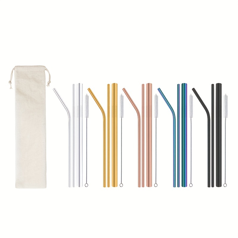 Hiware 12-Pack Gold Stainless Steel Straws Reusable with Case - Metal Drinking Straws for 30oz & 20oz Tumblers Yeti Dishwasher Safe, 2 Brushes