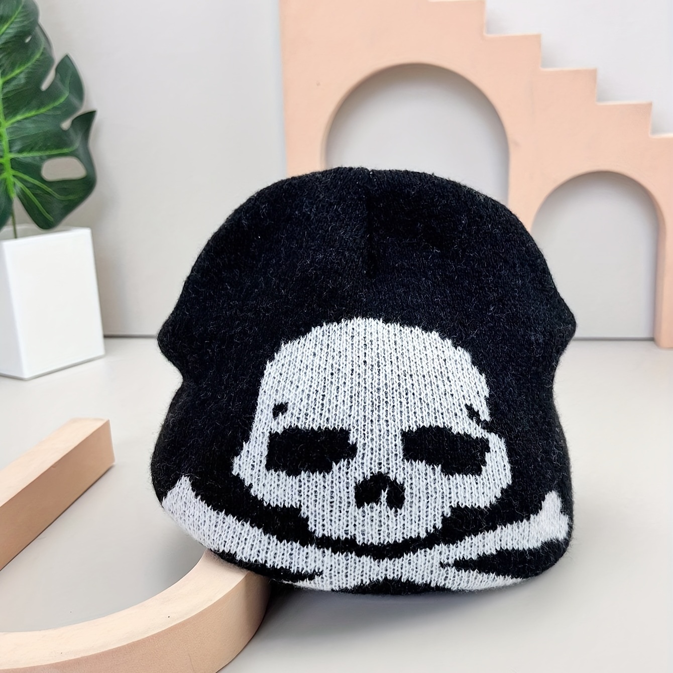 Skull Jacquard Black Beanie Elastic Hip Hop Knit Hat Unisex Warm Skull Cap  Gothic Vintage Beanies For Women & Men