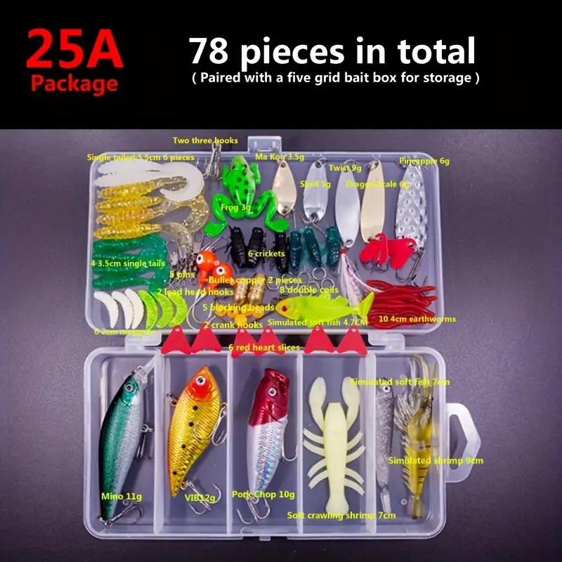 128pcs Fishing Accessories Kit Fishing Lures Set with Tackle Box