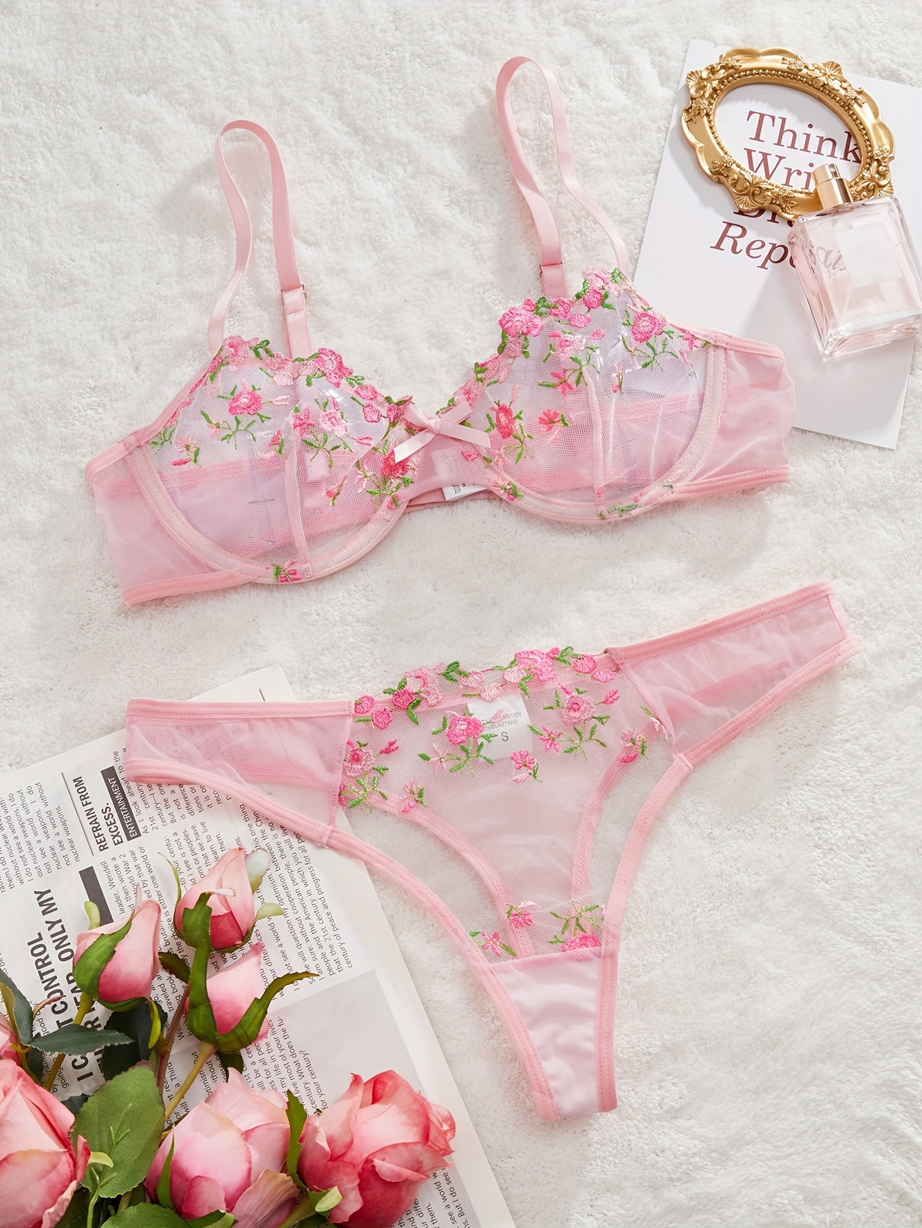 Soft Lace Lingerie Set See Through Underwear Floral Embroidery Lace Sheer  Bra and Panty Set for Women Pink : : Clothing, Shoes & Accessories