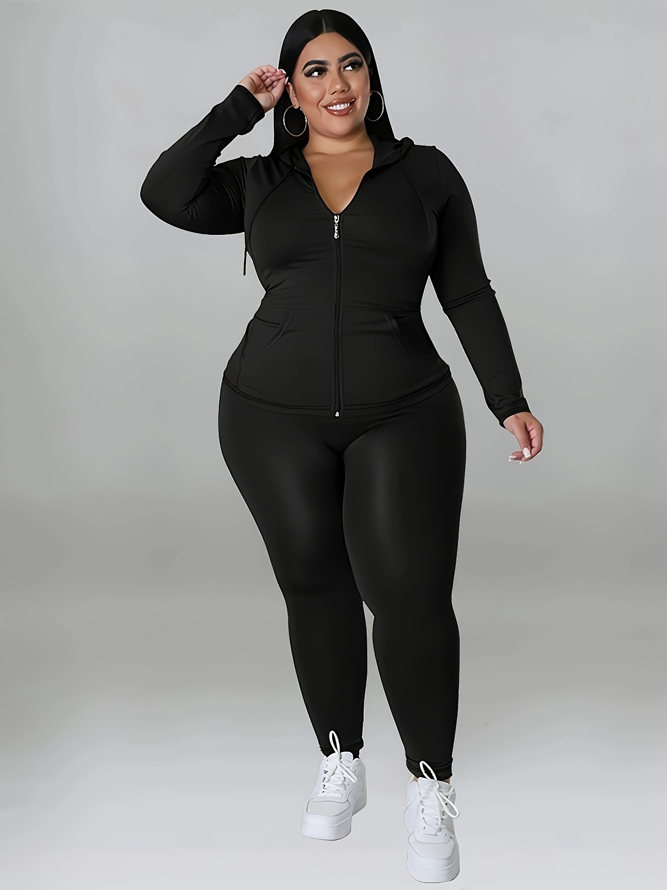 Dropship Plus Size Hoodie Drawstring Sweatshirt & Sweatpants Set; Women's  Plus Solid Medium Stretch Casual 2pcs Set Outfits to Sell Online at a Lower  Price