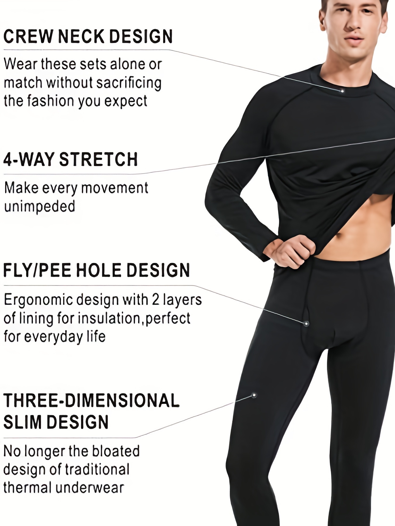 Mens Thermal Underwear 2 pc Long Sleeve Top and Pants Breathable