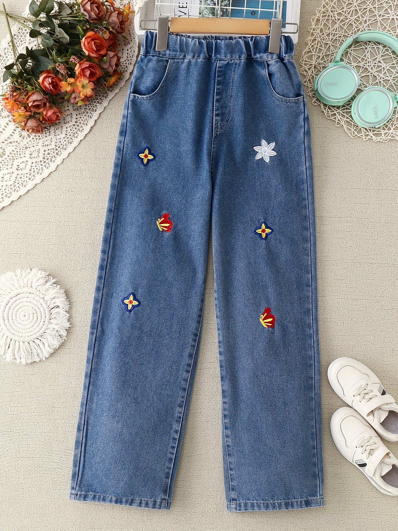 Jeans Para Niñas Pantalones De Mezclilla Ajustados Con Estampado De  Mariposas Coloridas
