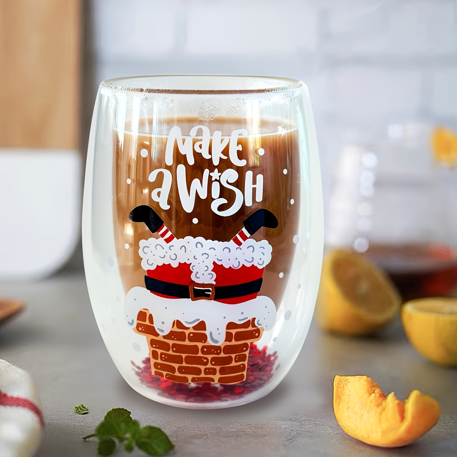 4pcs, Santa Cartoon Drinking Glasses, Double Wall Heat Insulated Espresso  Coffee Cups, Christmas Fun Gift, Suitable For Christmas Holiday Family Lover